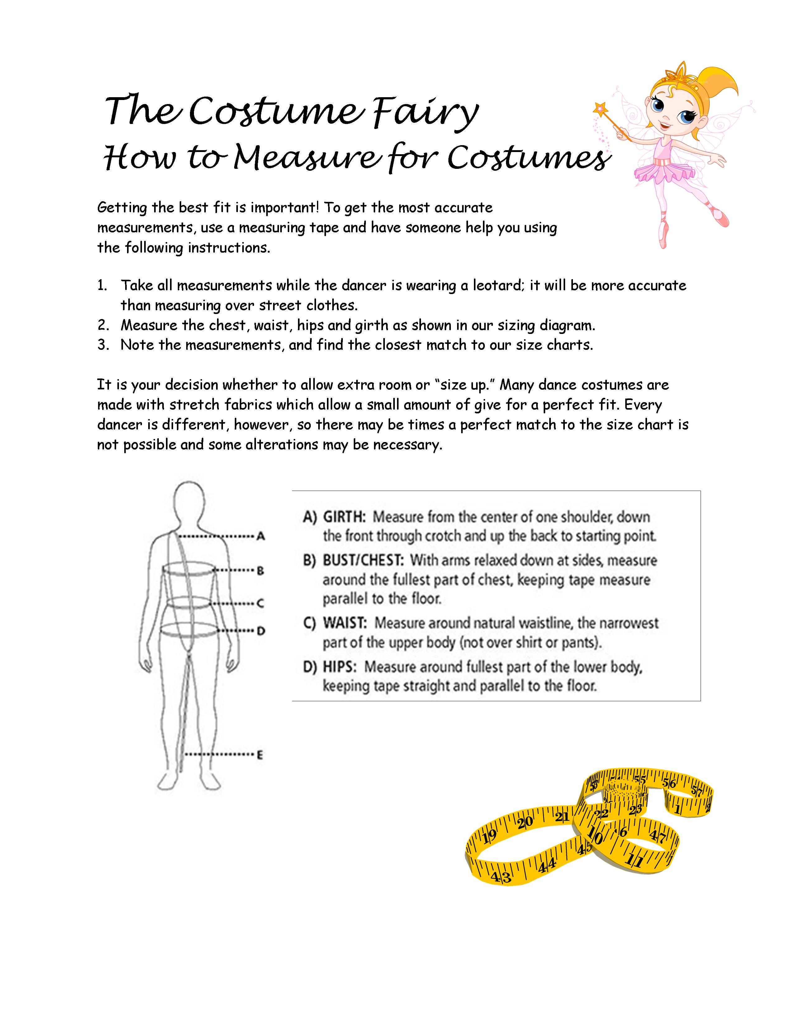 Weissman Dance Costume Size Chart